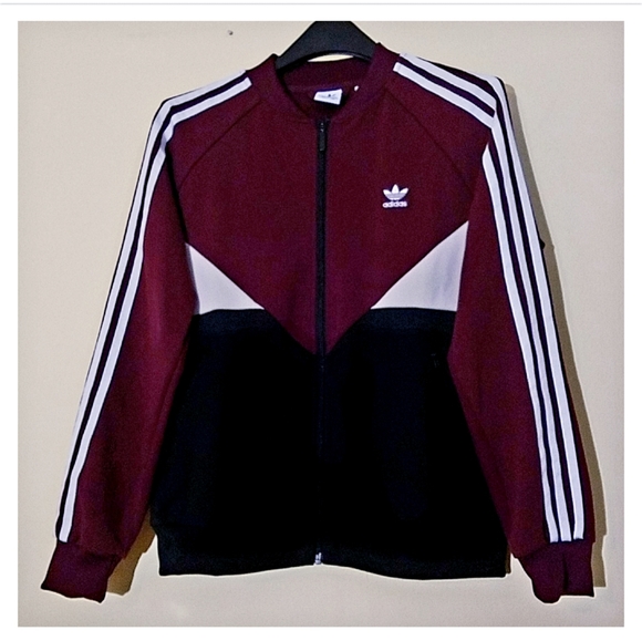 burgundy adidas track jacket